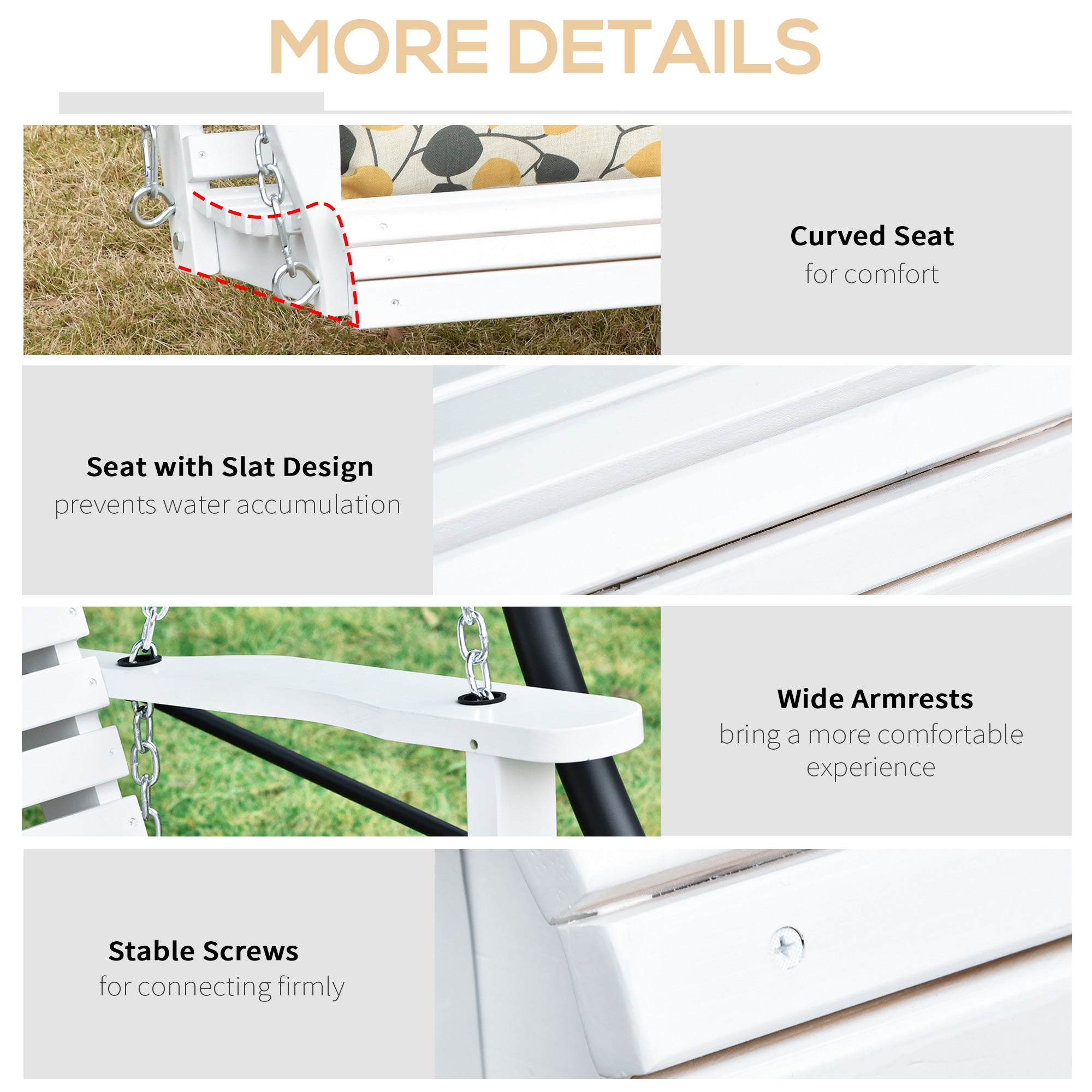 3-Seater Porch Swing with Cupholder