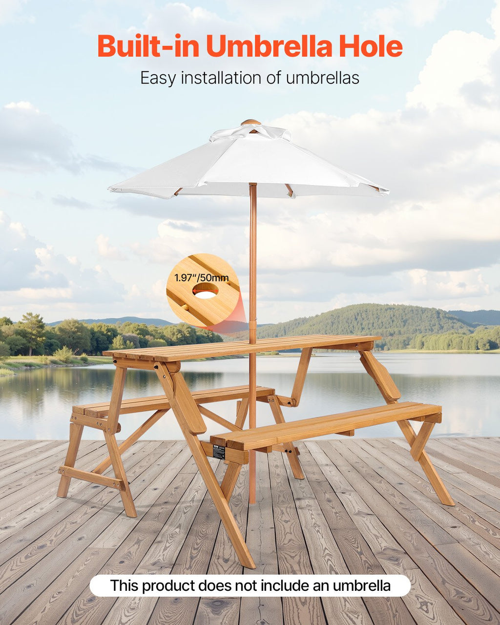 2-in-1 Transforming Interchangeable Picnic Table Wooden Table Bench Set Outdoor