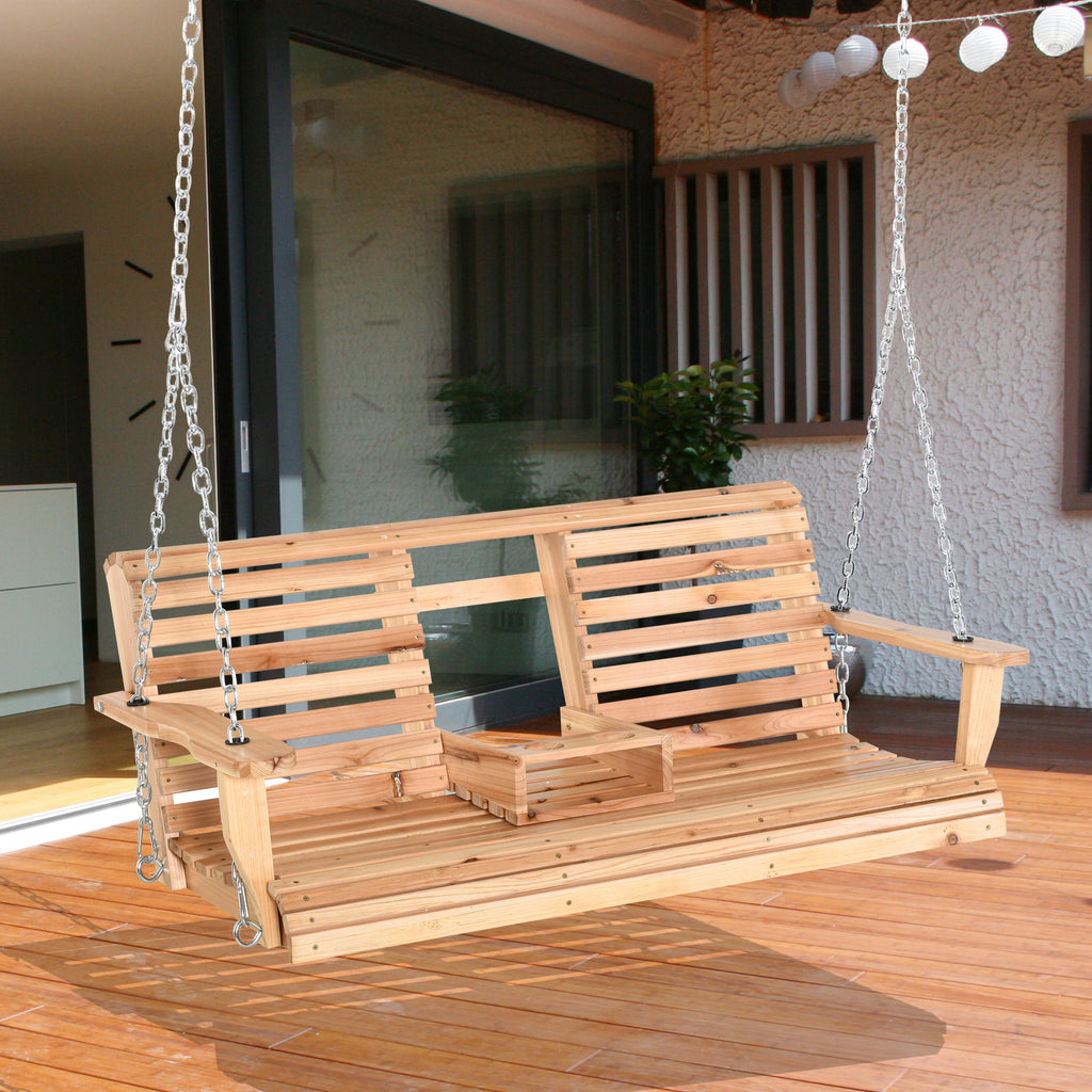 3-Seater Porch Swing with Cupholder